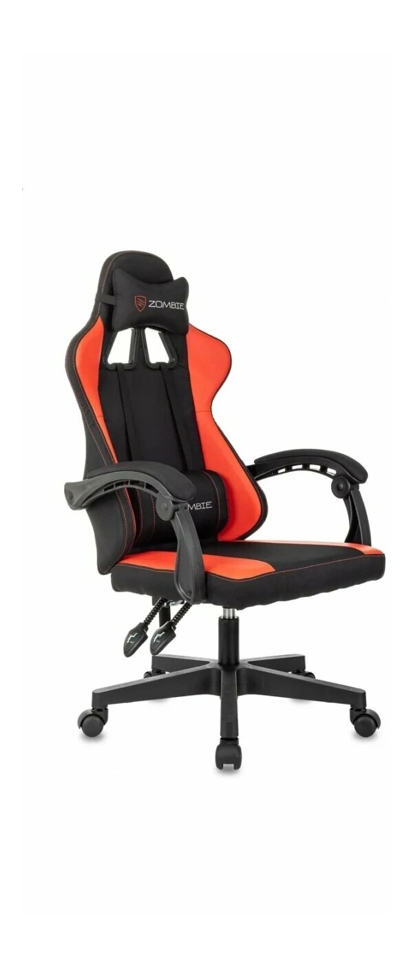 Технопапа · Кресло игровое Zombie Rudger, обивка: ткань/экокожа, цвет: черный/красный (ZOMBIE RUDGER RED)