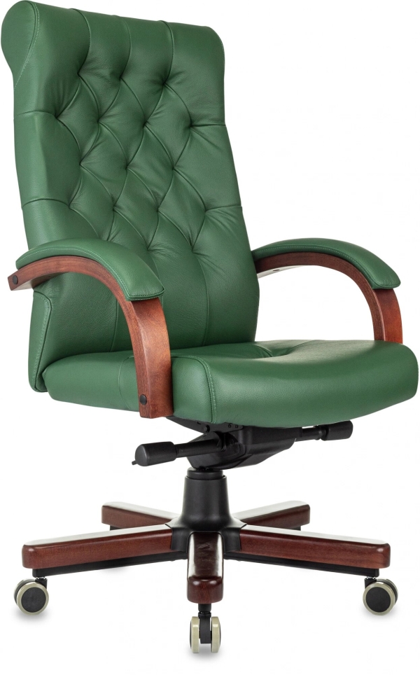 Технопапа · Бюрократ Кресло руководителя Бюрократ T-9928Walnut зеленый, кожа, крестов. металл/дерево