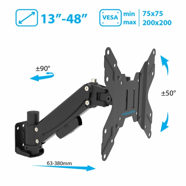 Технопапа · Кронштейн для телевизора настенный наклонно-поворотный KROMAX ORION-11 / до 48 дюймов / vesa 200x200