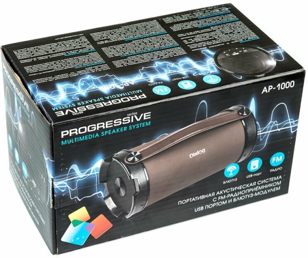 Технопапа · Беспроводная колонка DIALOG Progressive AP-1000, 16 Вт, Bluetooth, FM+USB