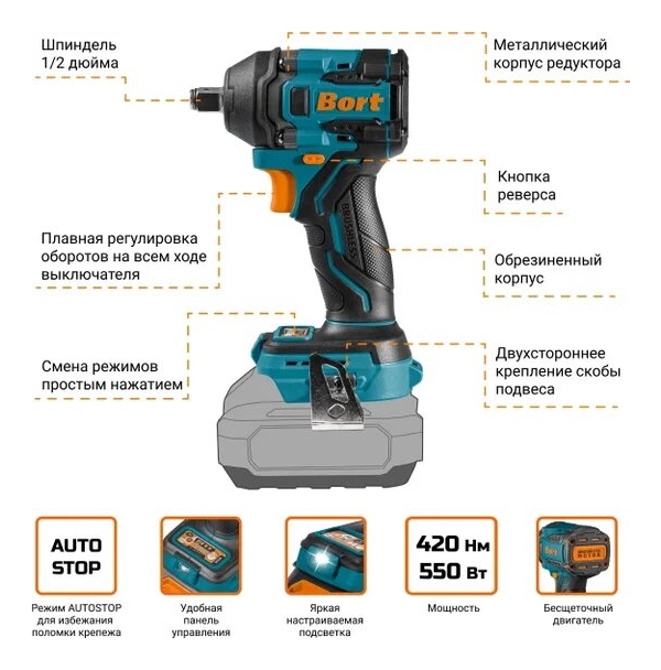 Технопапа · Гайковерт Bort BSR-21U-S 93418675 (без АКБ), 2700 об/мин, 420 Н·м