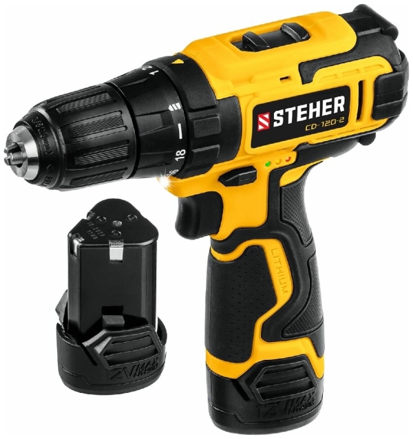 Технопапа · Дрель-шуруповерт STEHER 12В 2 АКБ 2Ач-2 (CD-120-2)