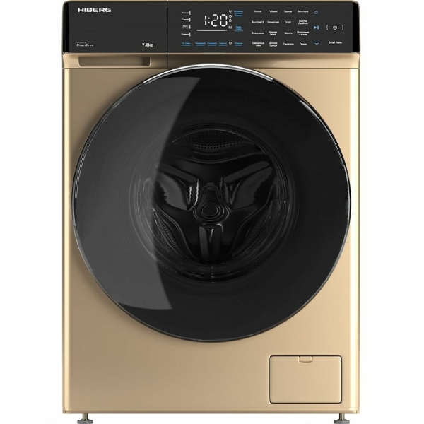 Технопапа · Стиральная машина HIBERG i-DDQ9 - 712 G, инвертор, прямой привод, 7 кг загрузка, 1200 об/мин, 16 программ, Золотистый