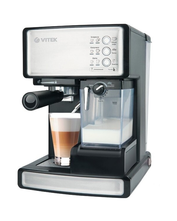 Технопапа · Рожковая кофеварка VITEK VT-1514, полуавтоматическая, приготовление эспрессо, капучино и латте, корпус черный