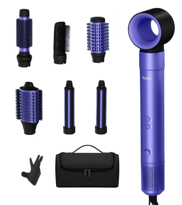 Технопапа · Фен щётка с ионизацией Tuvio HBI1415 фиолетовый, + подарок органайзер чёрный и термоперчатка