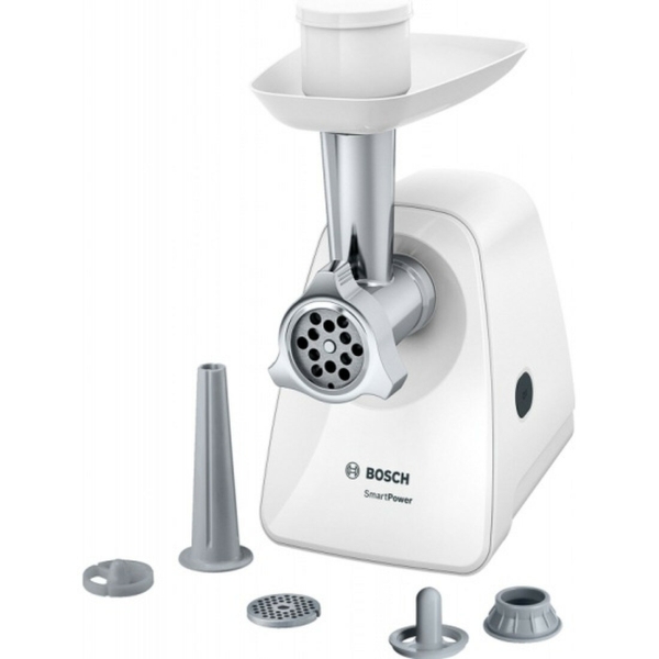 Технопапа · Мясорубка Bosch MFW2520, 350Вт, 1.7кг/мин, 3 перфорированных диска, насадки для кеббе и колбас