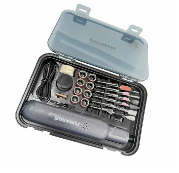 Технопапа · Гравер аккумуляторный GREENWORKS GPT-8VRT, 8V, арт. 3200707, с принадлежностями 52 шт