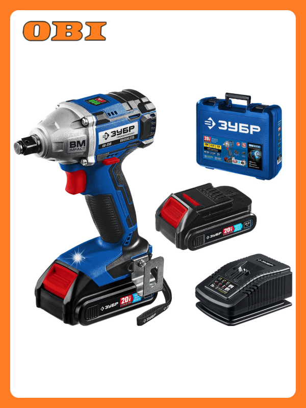Технопапа · Гайковерт аккумуляторный ударный ЗУБР Профессионал GB-250-22 с 2 АКБ и З/У