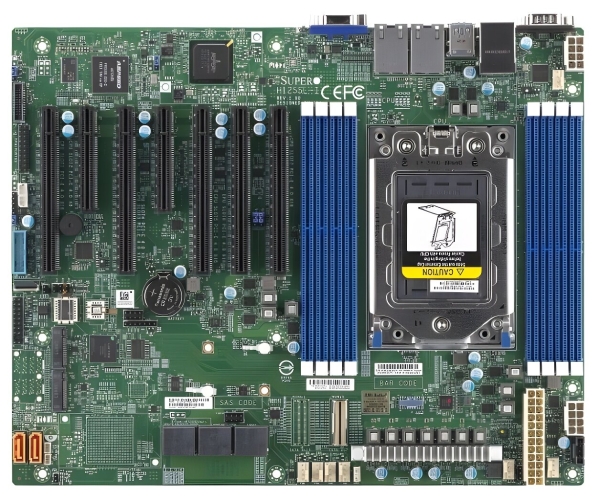 Технопапа · Материнская плата Supermicro MBD-H12SSL-I-B SP3 для AMD EPYC, DDR4 3200 МГц, 8 слотов RAM, 5x PCI-E x16, 8x SATA, зеленый