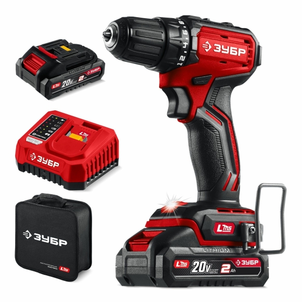 Технопапа · Дрель-шуруповерт ЗУБР бесщеточная, 20 В, 45 Н м, 2 АКБ LMS (2 А ч), сумка ДБ-45-22