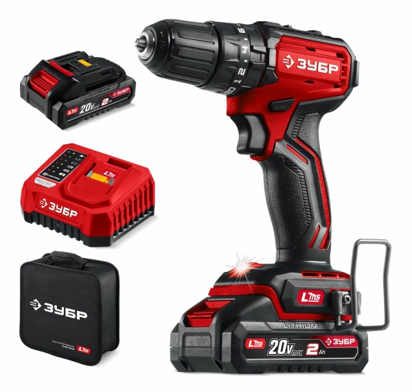 Технопапа · Ударная дрель-шуруповерт ЗУБР, 20 В, 45 Н м, 2 АКБ LMS (2 А ч), бесщеточная, с сумкой ДБУ-45-22