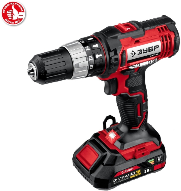 Технопапа · ABC Дрель-шуруповёрт Зубр ДШУ-185-22, аккум, ударная (Li-Ion 18В, 400/1400об./м, быстрозажимной) + кейс + доп. аккум
