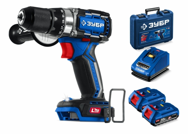 Технопапа · Дрель-шуруповерт ЗУБР, 20 В, 70 Н м, 2 АКБ LMS (2 А ч), бесщеточная, кейс, профессиональная DB-70-22