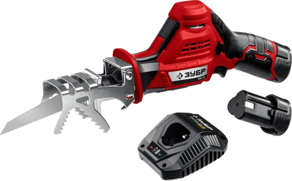 Технопапа · ЗУБР С1-12, 12 В, 80 мм, 2 АКБ (2 А·ч), сабельная пила (СПЛ-125-22)