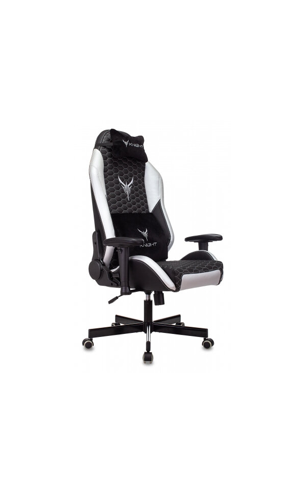 Технопапа · Кресло геймерское Knight Neon черный/серебряный соты эко. кожа с подголов. крестовина металл