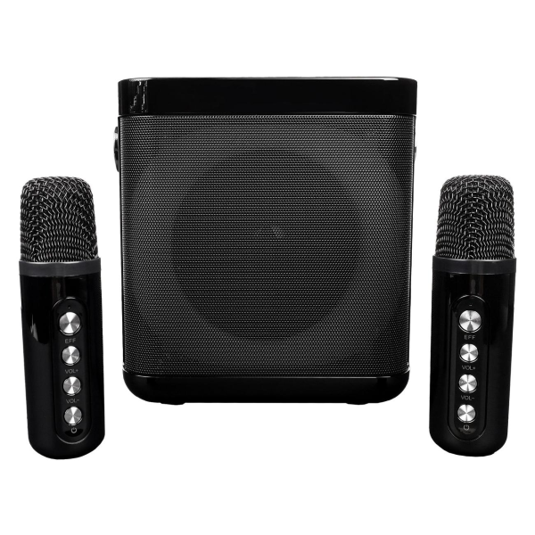 Технопапа · Переносная караоке система [TRS2406] iconBIT [K702B] Колонка 10Вт, 2 микрофона Bluetooth, подсвктка, с аккумулятор в колонке 1500mah и микрофонах, 16*12*16.7 CM, цвет черный