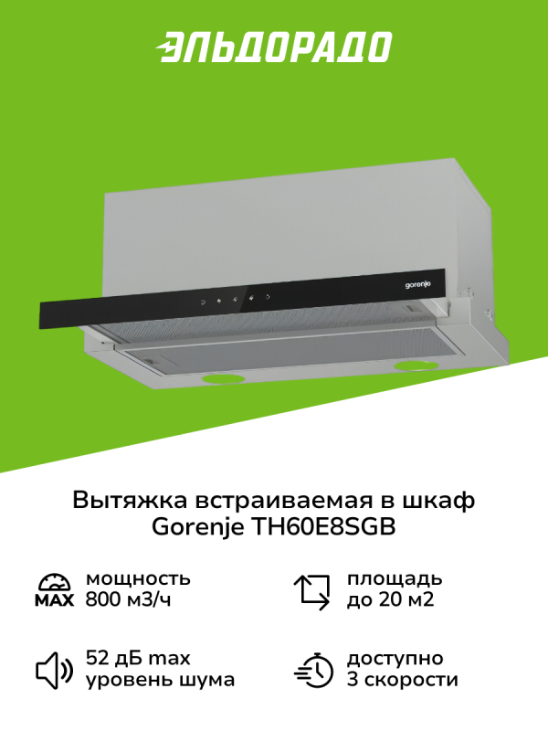 Технопапа · Вытяжка встраиваемая в шкаф Gorenje TH60E8SGB
