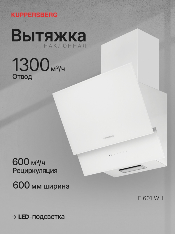 Технопапа · Вытяжка наклонная Kuppersberg F 601 WH (Модификация 2025 года)
