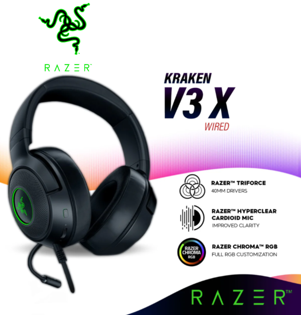 Технопапа · Игровая гарнитура Razer Kraken V3 X (2022) Ultralight +7.1 Virtual, Chroma RGB черный