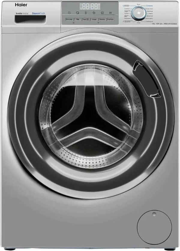 Технопапа · Стиральная машина Haier HW60-BP12929BSE, серебристая, загрузка 6 кг, 15 программ, A+++