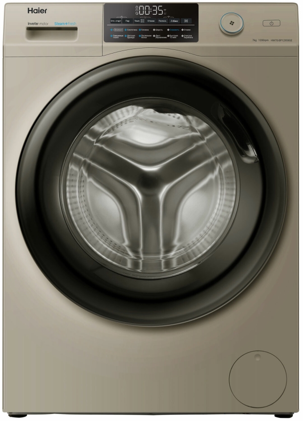 Технопапа · Узкая стиральная машина Haier HW70-BP12959GE, инверторная, загрузка 7 кг, управление со смартфона, золотой