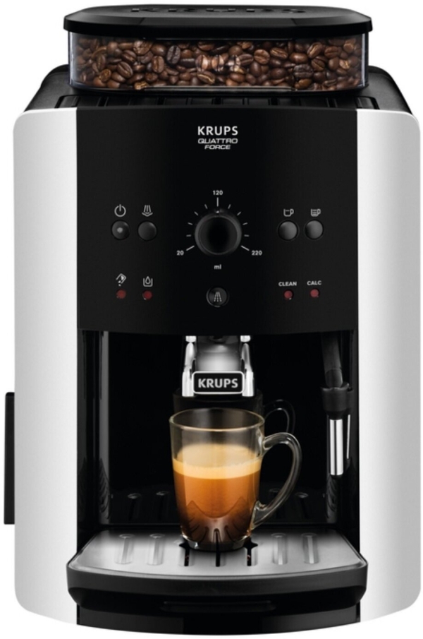 Технопапа · Кофеварка Krups Arabica EA811810, рожок из металла, 15 бар, черная/серебристая