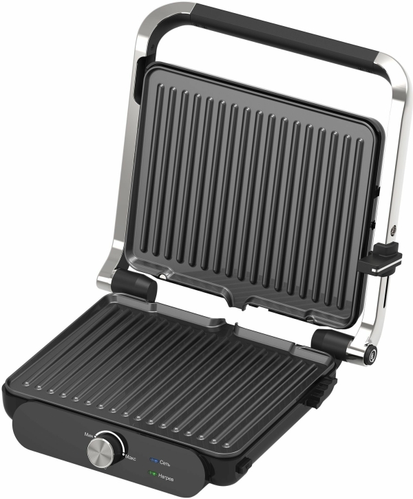Технопапа · Электрогриль HYUNDAI HYG-3041, 2000 Вт, поддон для сбора жира, антипригарное покрытие, черный