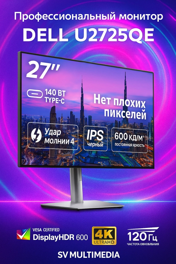 Технопапа · Монитор Dell UltraSharp U2725QE 27", 4K, IPS, 120Гц, серебристый