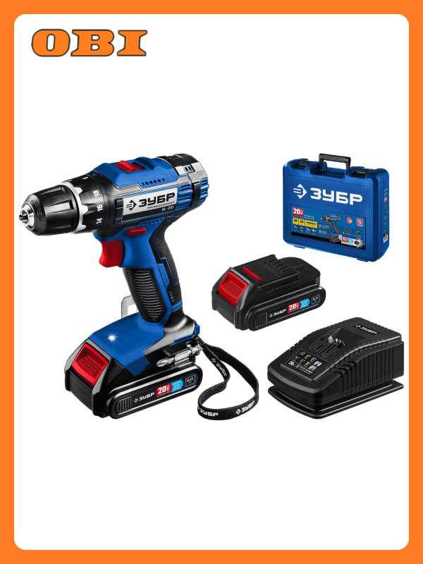 Технопапа · Дрель-шуруповерт аккумуляторная ЗУБР Профессионал DL-201-22 с 2 АКБ и З/У