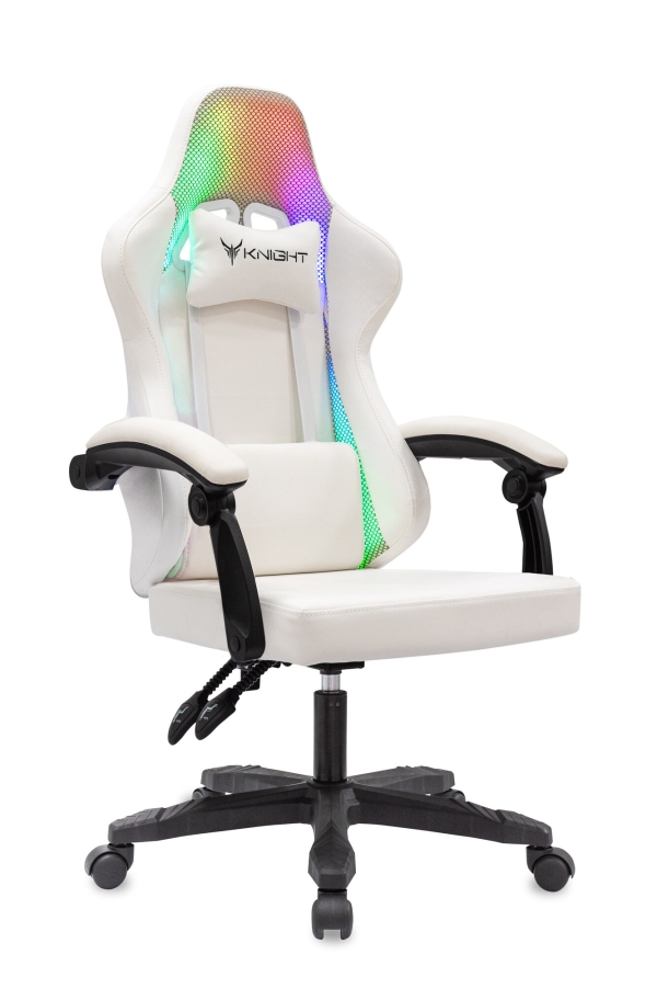 Технопапа · Кресло игровое Knight Wolf RGB белый экокожа/сетка с подголов. крестов. пластик