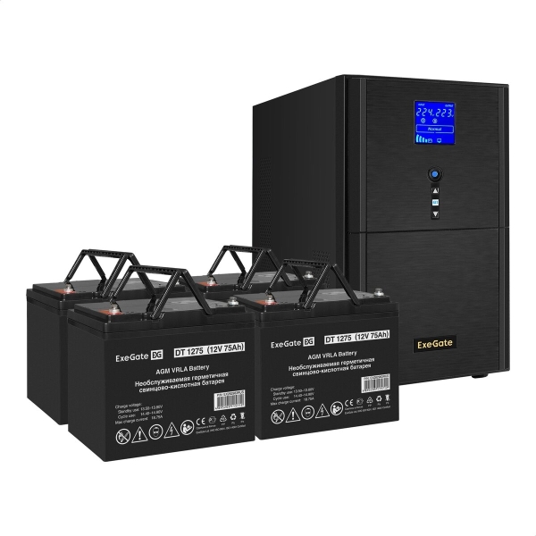 Технопапа · ExeGate EX296869RUS Комплект ИБП SineTower SZ-3000. LCD. AVR.3SH.1C13. RJ. USB + Батарея 75Aч, 4 шт. (ИБП + АКБ , 4шт.)