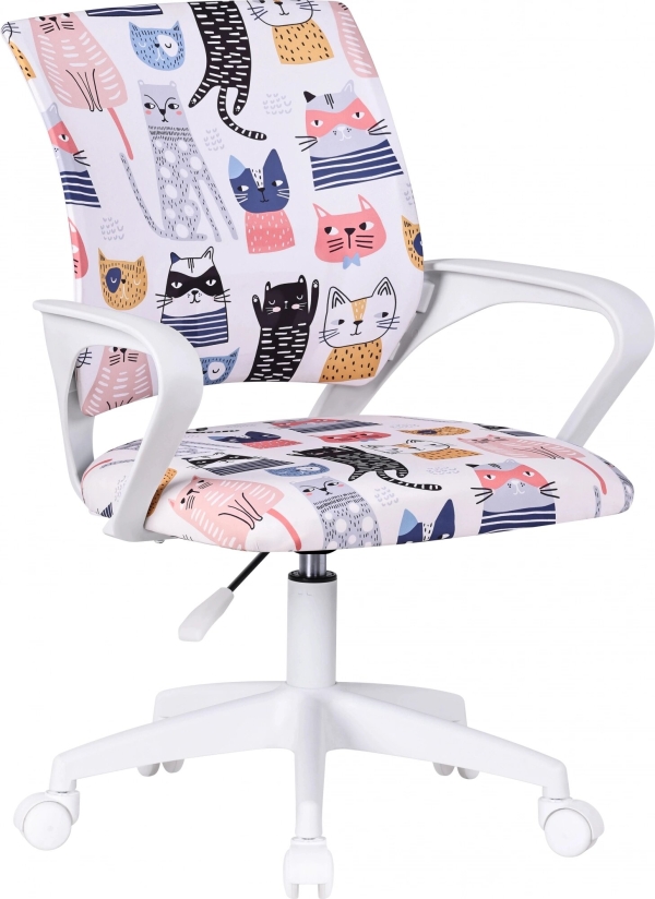 Технопапа · DEFENDER Кресло компьютерное детское Defender Fiesta белый+принт коты, ткань, класс 1