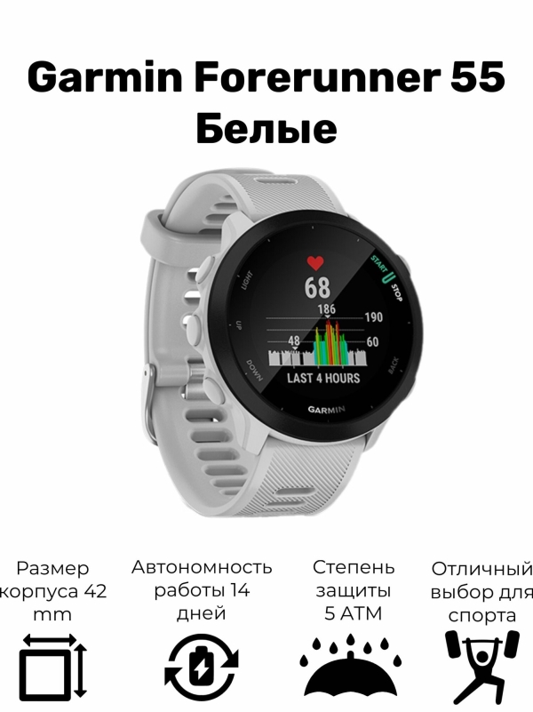 Технопапа · Смарт часы Garmin Forerunner 55, белые (010-02562-11)