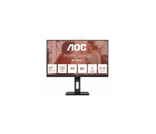 Технопапа · Монитор AOC монитор 27" AOC U27E3UF Black с поворотом экрана (4K, IPS, 3840x2160, 4 ms, 178°/178°, 350 cd/m, 1000:1, +2xHDMI 2.0, +DisplayPort 1.2, +4xUSB 3.2, +MM)