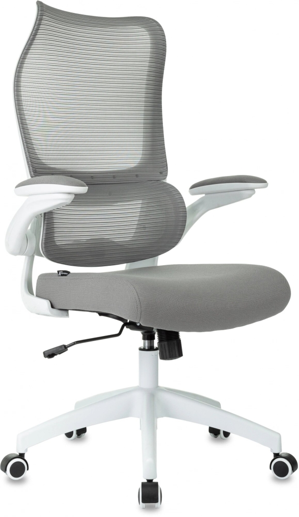 Технопапа · Кресло руководителя Бюрократ Sigma WH 1 серый, сетка/ткань, крестов. пластик, пластик белый