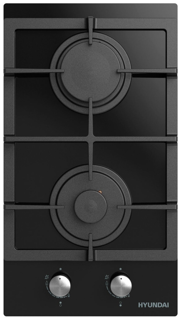 Технопапа · Газовая варочная панель Hyundai HHG 3235 BG 29 см, 2 конфорки электроподжиг, черный