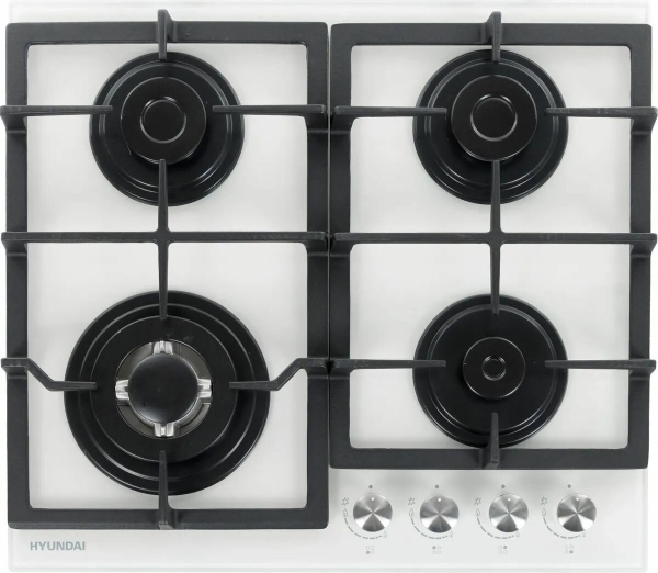 Технопапа · Газовая варочная панель Hyundai HHG 6436 WG, 4 конфорки, закаленное стекло, белый