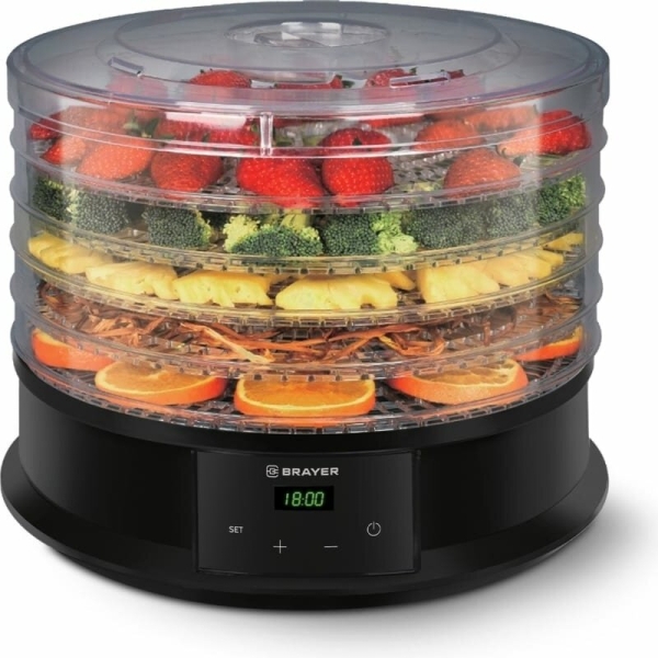 Технопапа · Сушилка для овощей BRAYER, 250 Вт, 5 поддон, разм 32*32 см, регул темп, тайм 48ч BR1902