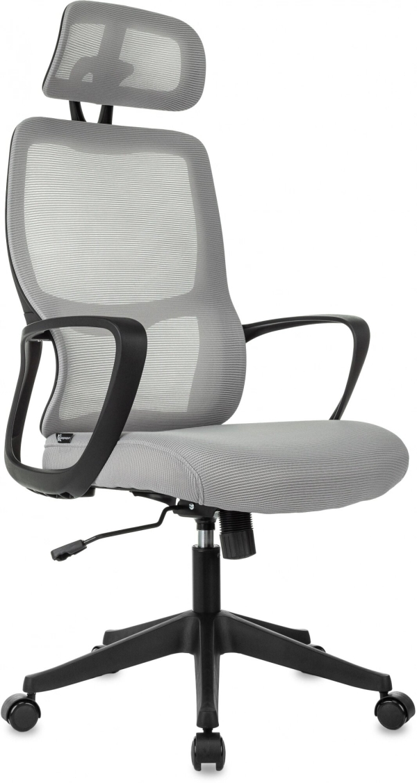 Технопапа · Кресло руководителя Бюрократ Wise серый, сетка/ткань, с подголов. крестов. пластик