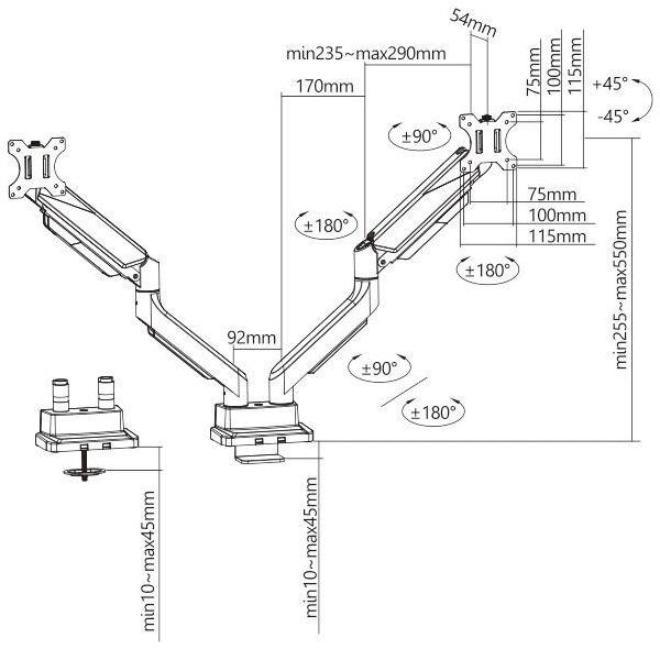 Технопапа · Кронштейн для мониторов ULTRAMOUNTS UM718, до 35", до 15кг, крепление к столешнице, поворот и наклон