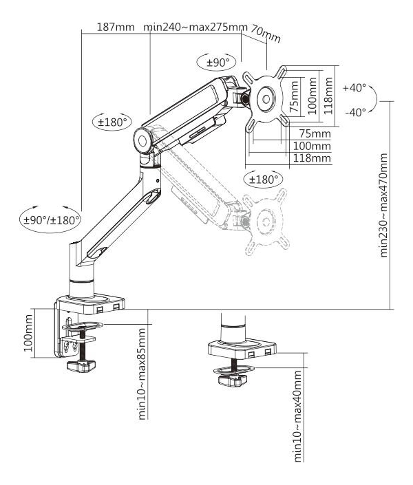 Технопапа · Кронштейн для мониторов ULTRAMOUNTS UM732W, до 32", до 8кг, крепление к столешнице, поворот и наклон