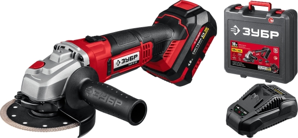 Технопапа · Аккумуляторная угловая шлифмашина ЗУБР УШМ-18-125-41, 1 АКБ (4 Ач), в кейсе