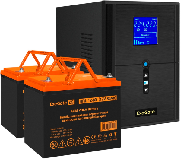 Технопапа · ИБП + батарея ExeGate SineTower SZ-2000. LCD. AVR.3SH.1C13. USB + 2x HRL 12-80 (80Ач) (EX296848RUS)