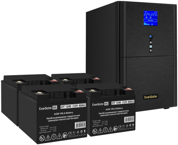 Технопапа · ИБП + батарея ExeGate SineTower SZ-5000. LCD. AVR.2SH.1C13. T. RJ. USB + 4x DT 1240 (40Ач) (EX296885RUS)