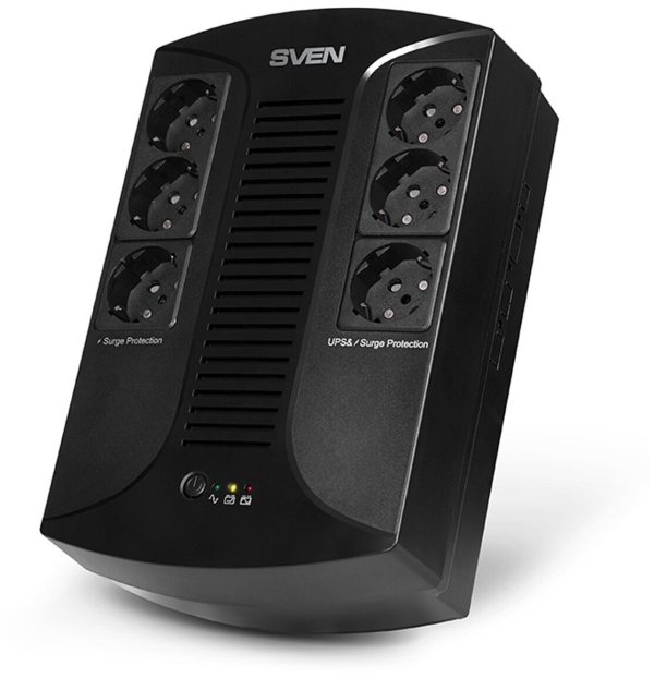 Технопапа · Источник бесперебойного питания Sven UP-L1000E, 6 розеток (3х UPS/сетевой фильтр + 3x сетевой фильтр), 1000ВA, 510Вт